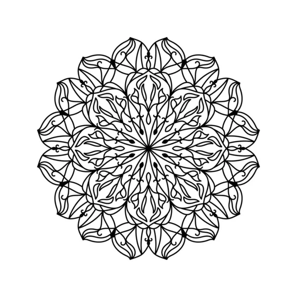 Mandala Silhouette Print Adult Coloring Book Geometric Flower Shape Yoga — 图库矢量图片