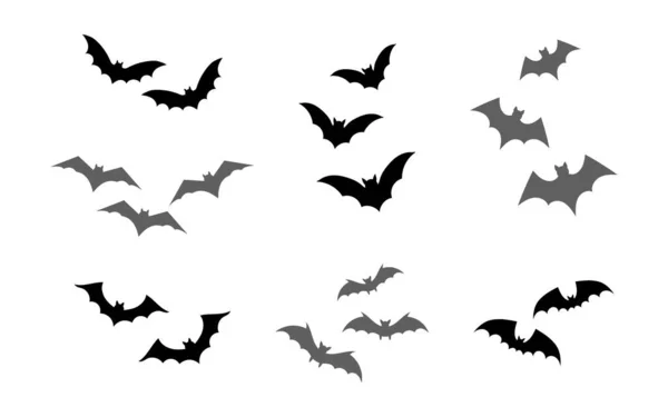 Set Flying Bats Silhouette Isolated White Background Vector Illustration Traditional — Stock Vector