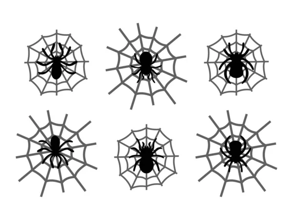 Ορισμός Αράχνες Και Αράχνη Web Σιλουέτα Απομονώνονται Λευκό Φόντο Εικονογράφηση — Διανυσματικό Αρχείο