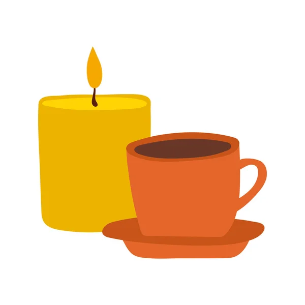 Vela Con Taza Bebida Caliente Ilustración Café Elemento Decorativo Otoñal — Vector de stock