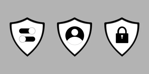 Icon Shield Mit Schloss Schwarz Weiß — Stockvektor