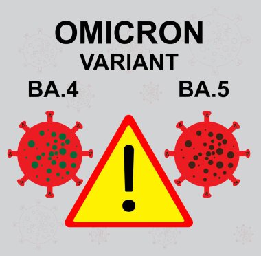 Omicron BA.4 ve BA.5 'in yeni varyasyonları Siyah metin ve Tehlike uyarısı sarı üçgen işareti.