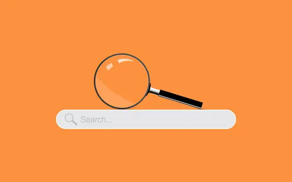 Suchleiste Und Lupe Auf Orangefarbenem Hintergrund Suche Nach Informationsdaten Über — Stockvektor