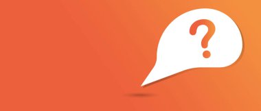 Kağıt baloncuktaki soru işareti. SSS işareti. afiş için uzun turuncu arkaplan.