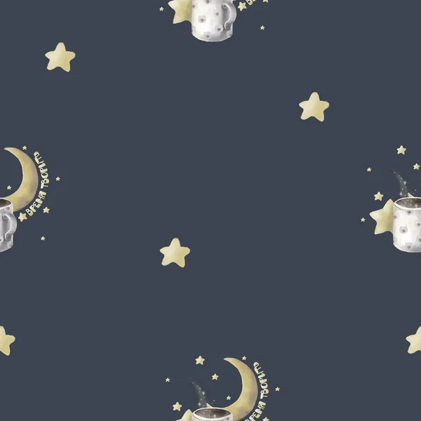 Pattern Cup Coffee Stars Moon Words Time Create — Stock Photo, Image