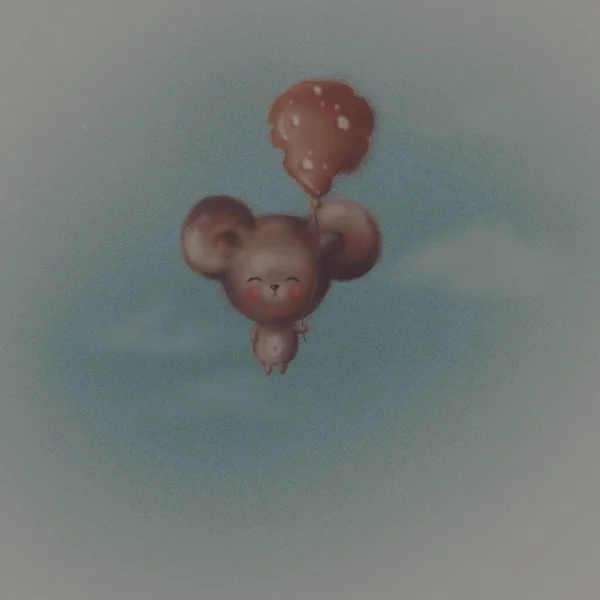 熱気球の中でかわいいネズミ — ストック写真