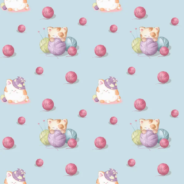 Pattern Cats Blue Background — Stock Photo, Image