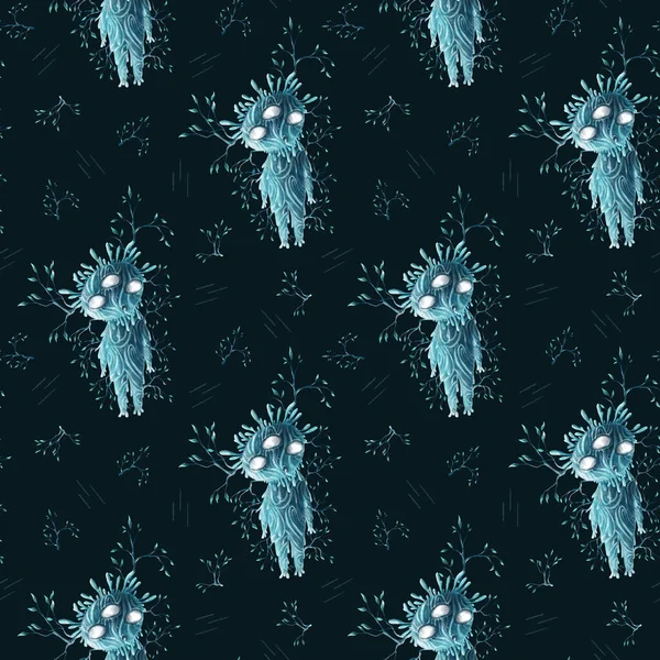 Efsanevi karakterli koyu mavi arkaplan üzerindeki desen