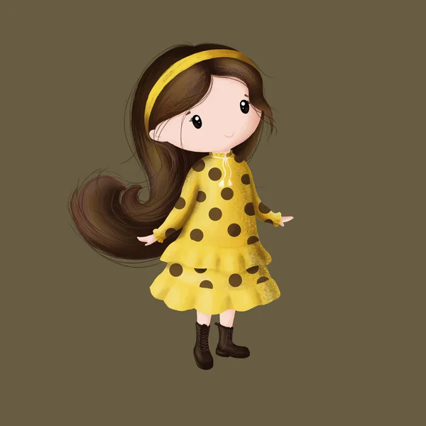 漂亮的小女孩 穿着黄色的衣服 头发上系着一条黄色的带子 — 图库照片