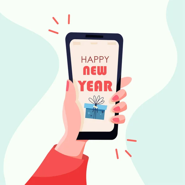 Elimde telefon var. Mutlu yıllar! Telefondaki hediye.