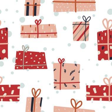 Bohem tarzında hediye kutuları deseni. Kağıt ve kumaş üzerine yazma için vektör illüstrasyonu