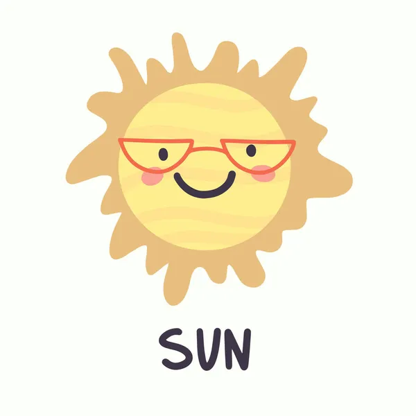 Ilustración Sol Con Cara Mano Dibujar Estilo — Vector de stock