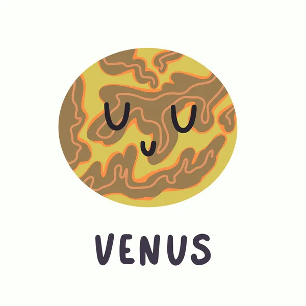 Illustration Planeten Venus Med Ansikte Hand Rita Stil — Stock vektor