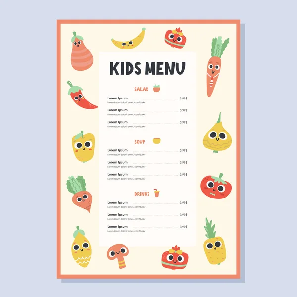 Menu Infantil Estilo Engraçado — Vetor de Stock