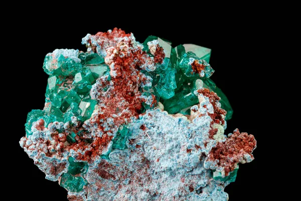 Makro Minerální Kámen Dioptase Černém Pozadí Zblízka — Stock fotografie