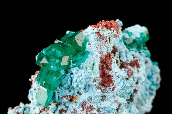 Pietra Macrominerale Dioptase Sfondo Nero Primo Piano — Foto Stock