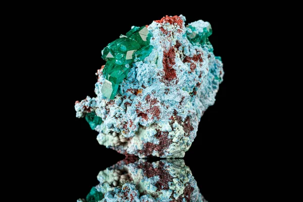 Macro Pedra Mineral Dioptase Fundo Preto Close — Fotografia de Stock