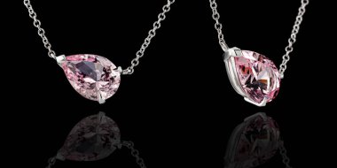 Güzel Morganite kolyesi, siyah zinciriyle altın kaplanmış.