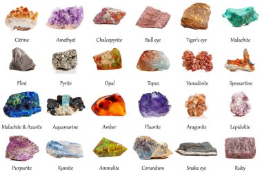 Macro mineral taşı flüorit, Amethyst, Pyrite, Malachite, Bull eye, Tiger 's Eye, Flint, Chalcopyrite, Opal, Topaz, Vanadinite, Spessartine, Malachite & Azurite, Aquamarine, Amber, Fluorite, Aragonite, Lepidolite, Ruby, Snake Eye, Corundum, Ammolite,
