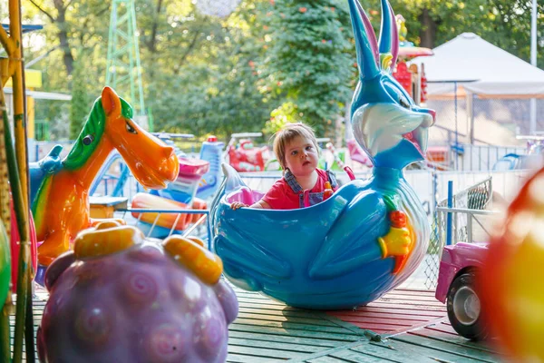 Beautiful Girl Carousel Ride Close — Stock Photo, Image