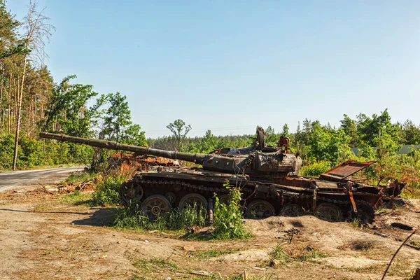 Makariv Ukraine Juni 2022 Kaputte Militärausrüstung Fahrzeuge Verbrannte Panzer Russischer — Stockfoto