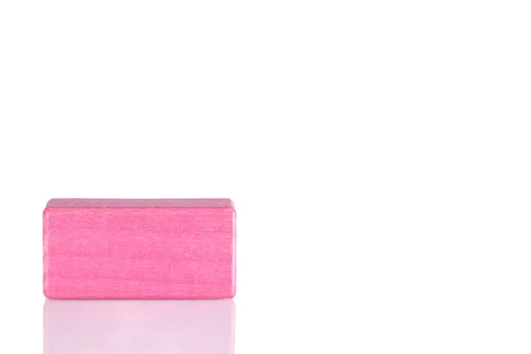 Wooden Cube Pink Color White Background Close — 图库照片