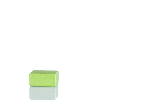Wooden Cube Green Color White Background Close — Stockfoto