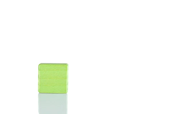 Wooden Cube Green Color White Background Close — Stock Fotó