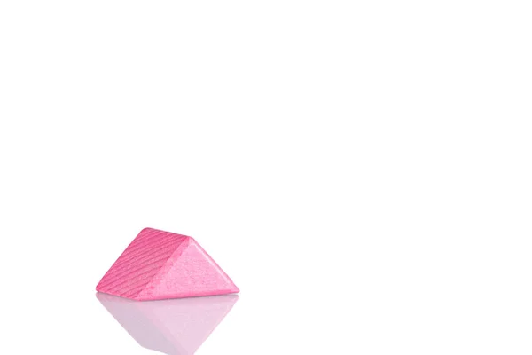 Wooden Triangle Pink Color White Background Close — Foto Stock