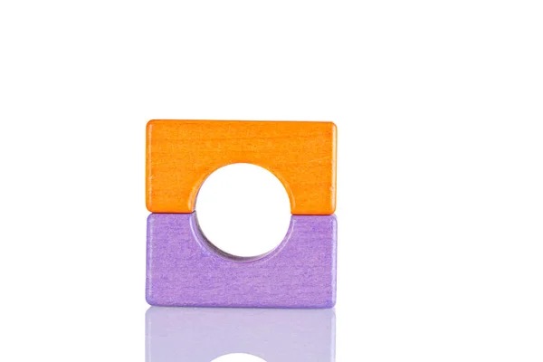 Wooden Figurine Purple Orange Color White Background Close — Stockfoto