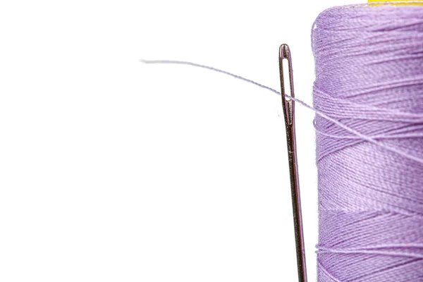 Macro Skein Thread Purple Colors Needle White Background Close — Stock Photo, Image