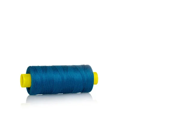 Sebuah Skein Dari Thread Dari Warna Biru Makro Latar Belakang — Stok Foto