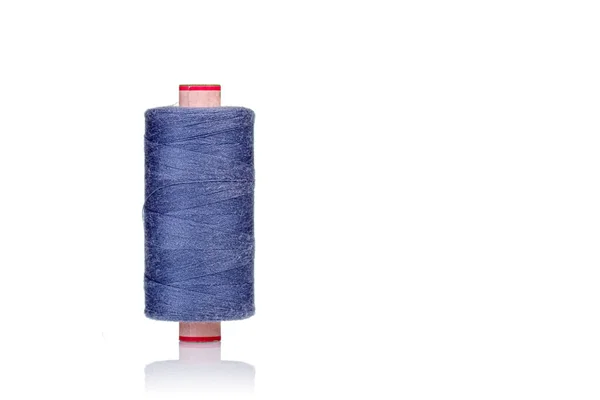 Skein Threads Blue Color Macro White Background Close — Fotografia de Stock