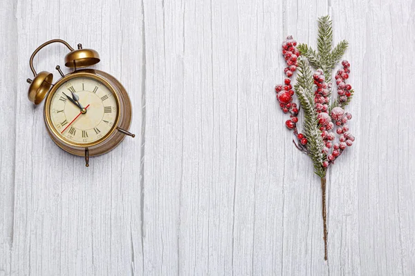 Reloj Navidad Vintage Sobre Fondo Madera Cerca — Foto de Stock