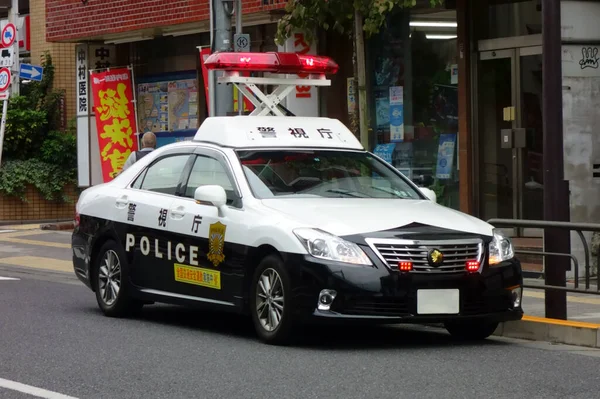 Patrol Car Flashing Red Lights City — Stock Photo, Image