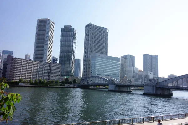 Kachidoki Bridge Modern Waterfront Sumida River Riverside Tokyo — 스톡 사진