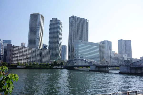 Kachidoki Bridge Modern Waterfront Sumida River Riverside Tokyo — 스톡 사진