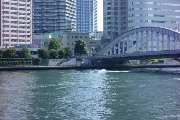 Kachidoki Bridge Modern Waterfront Sumida River Riverside Tokyo — стокове фото