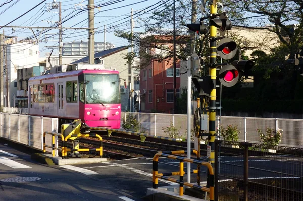 Tokyo Japan October 2017 Railroad Crossing Traffic Light Safety Confirmation — Foto Stock