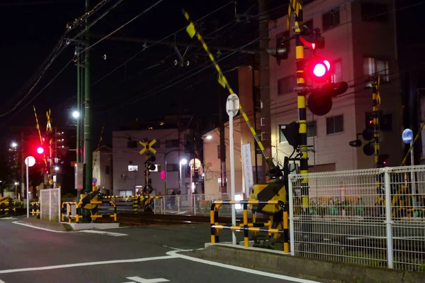 Tokyo Japan October 2017 Railroad Crossing Traffic Light Safety Confirmation — стоковое фото