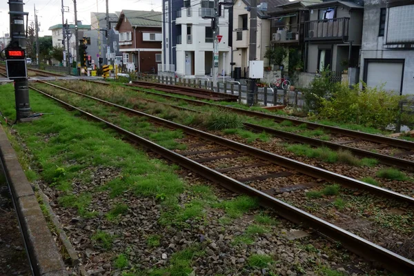 Σιδηρόδρομοι Στην Πόλη Σιδηρόδρομοι Για Εργασίες Και Συντήρηση Γραμμών — Φωτογραφία Αρχείου