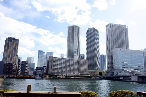 View Sumida River Skyscrapers Waterfront Tokyo Japan — Foto de Stock
