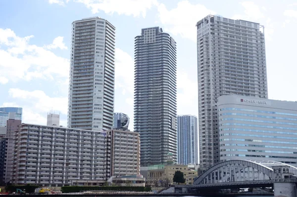 View Sumida River Skyscrapers Waterfront Tokyo Japan — Stock fotografie