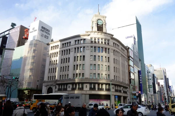 Tokyo Japan January 2018 Tokyo Ginza Chome Intersection Gorgeous Building — Foto de Stock