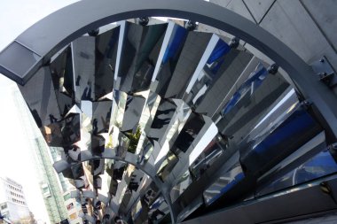 Exotic modern architecture abstract background structure made of metal with reflections