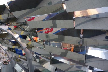 Exotic modern architecture abstract background structure made of metal with reflections