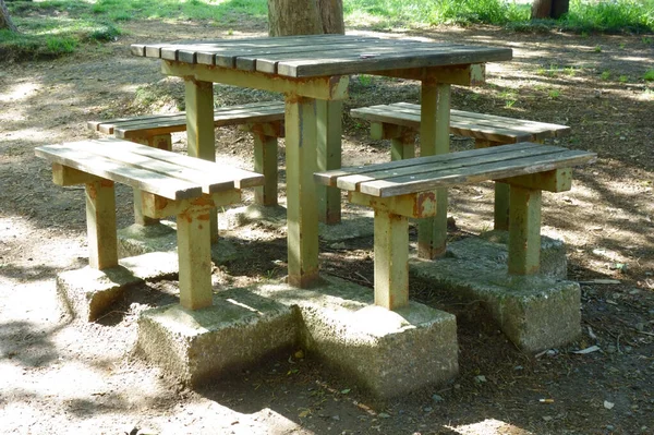 Atmospheric Park Wooden Benches Playground Equipment Etc — Stockfoto