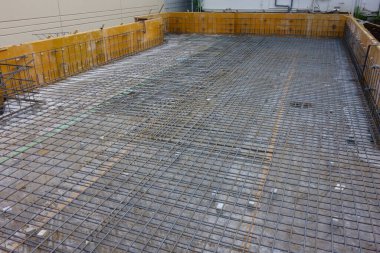 House construction site rebar combination, abstract background of concrete tiles