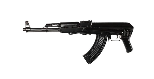白色背景的黑色Ak 47突击步枪 — 图库照片
