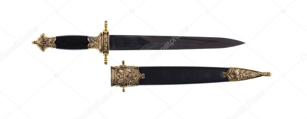 ancient medieval swords on white isolated background